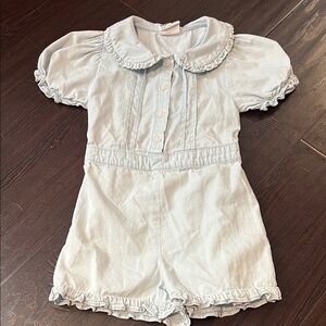 Cotton On Light Denim Blue Kids Romper with Ruffle Details Peter Pan Collar